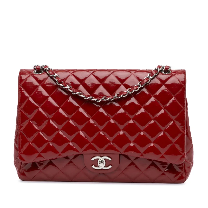 Red Chanel Maxi Classic Patent Double Flap Shoulder Bag