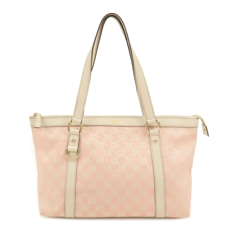 GUCCI Abbey GG Canvas Leather Tote Hand Bag Pink White 141470