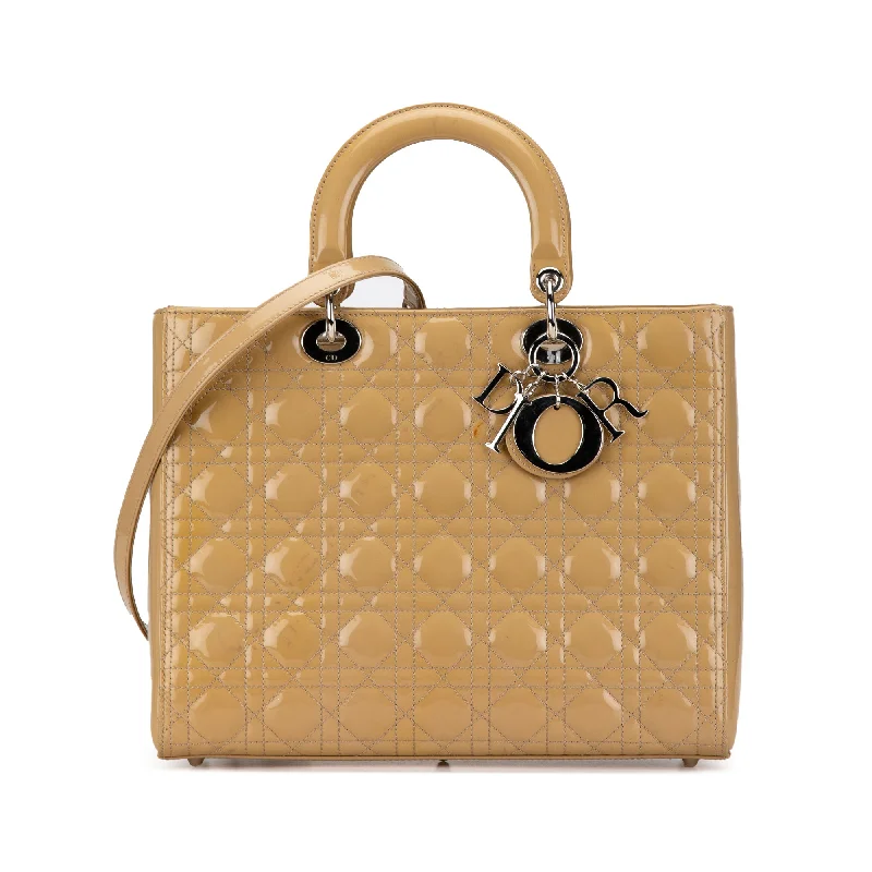 Tan Dior Large Patent Cannage Lady Dior Satchel