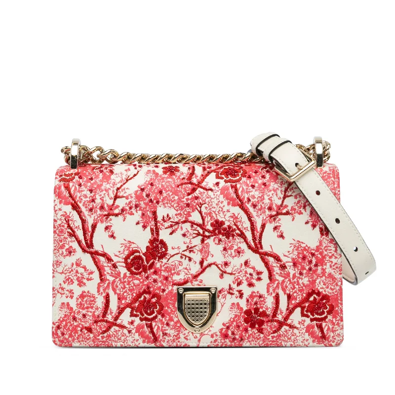 Red Dior Medium Calfskin Embroidered Floral Toile de Jouy Diorama Flap Crossbody Bag