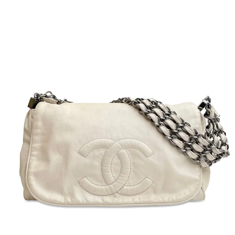 White Chanel CC Calfskin Triple Chain Flap Shoulder Bag