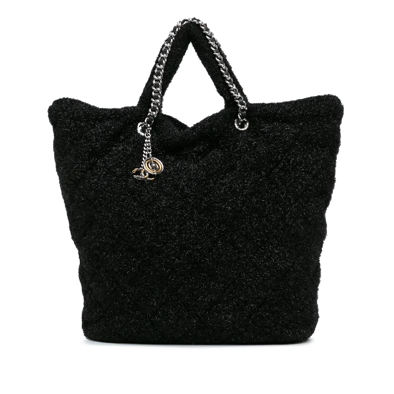 Black Chanel Large Quilted Knit Pluto Glitter Satchel