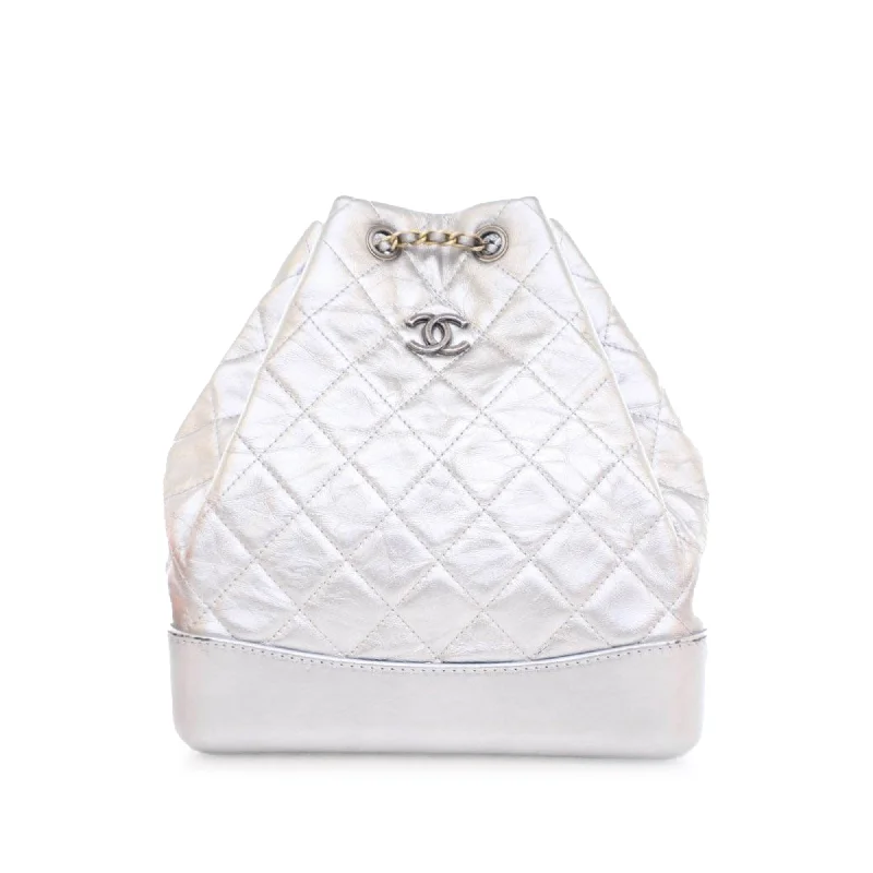 Silver Chanel Metallic Crumpled Calfskin Gabrielle Backpack