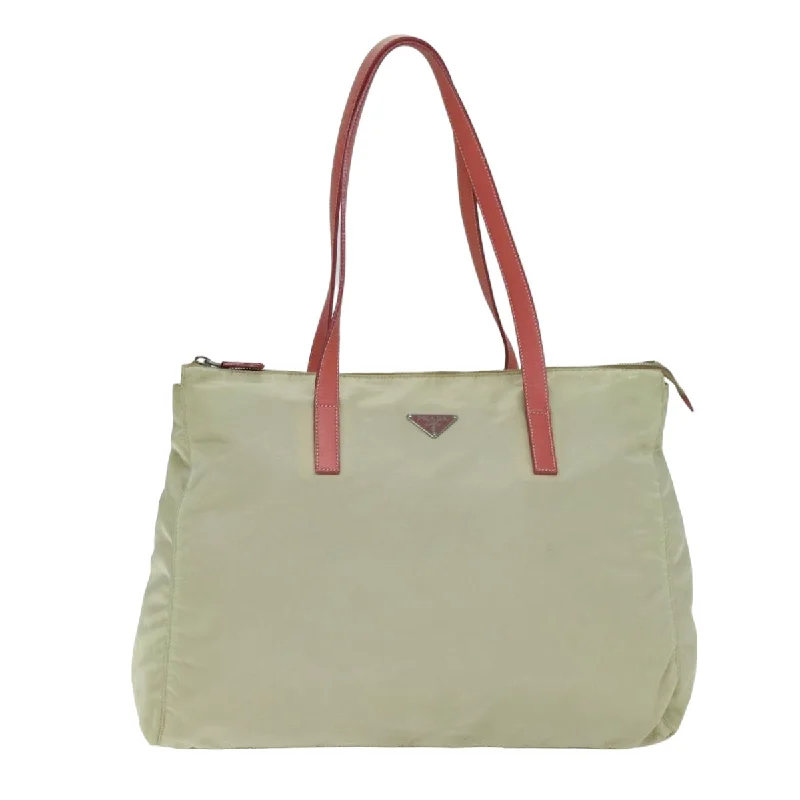 PRADA Tote Bag Nylon Cream Auth 75587