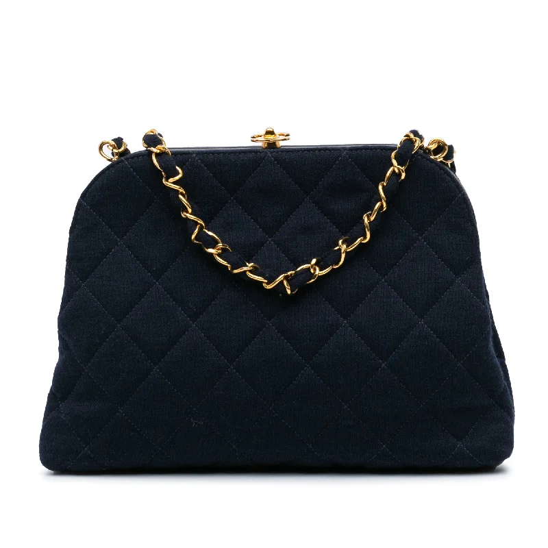 Blue Chanel Quilted Jersey Frame Chain Crossbody