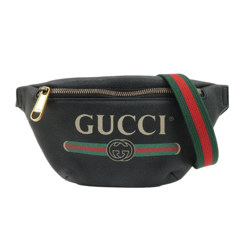 GUCCI Sherry Logo Leather Small Waist Bag Pouch Black 527792