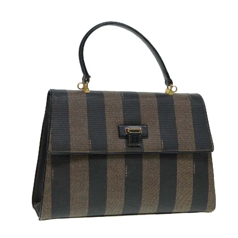 FENDI Pecan Canvas Hand Bag Brown Black gold  ep5335