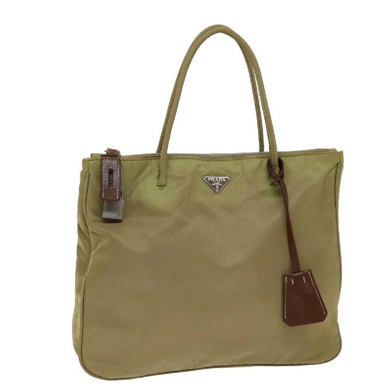 PRADA Tote Bag Nylon Beige Auth 75578