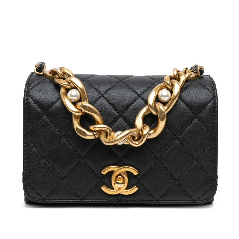 Black Chanel Quilted Calfskin Pearl Jewel Chain Flap Satchel