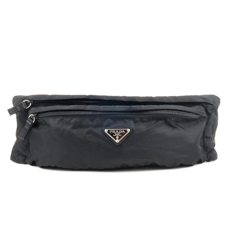 PRADA Logo Nylon Leather Waist Bag Fanny Pack Black V132