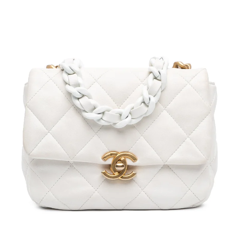 White Chanel Mini Quilted Lambskin Lacquered Chain Flap Crossbody Bag