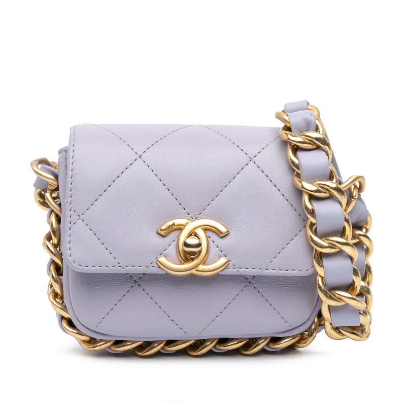 Purple Chanel Mini Quilted Calfskin Framing Chain Flap Crossbody Bag