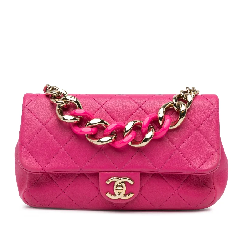 Pink Chanel Small Lambskin Elegant Chain Single Flap Satchel