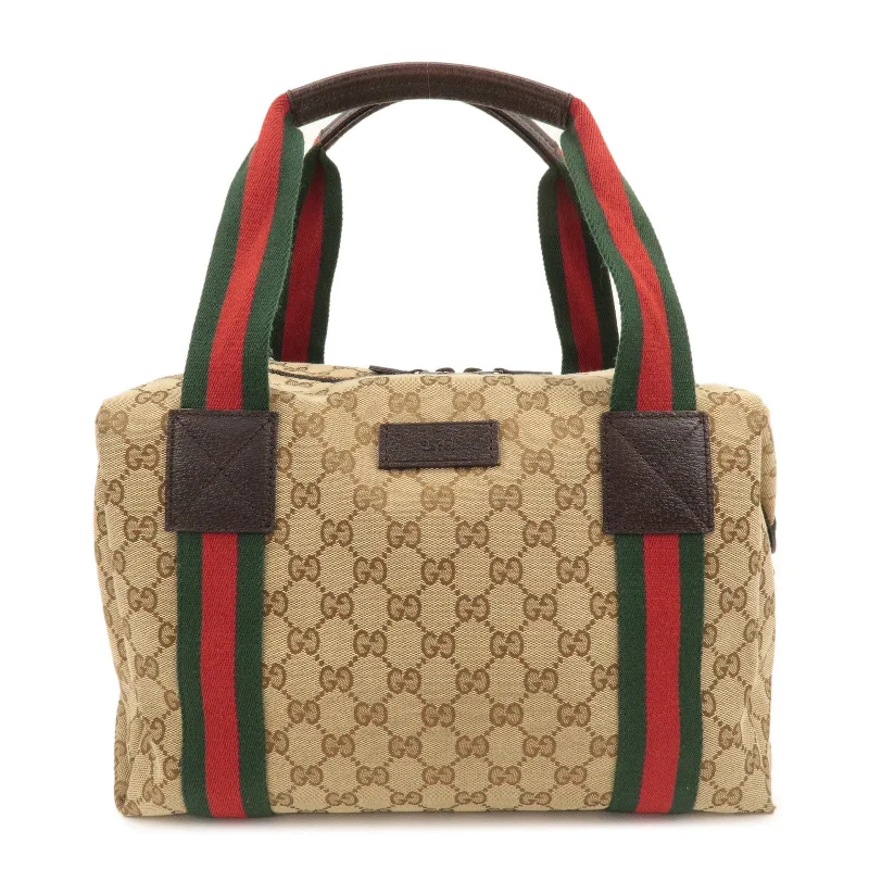 GUCCI Sherry GG Canvas Leather Boston Bag Beige Brown 235135