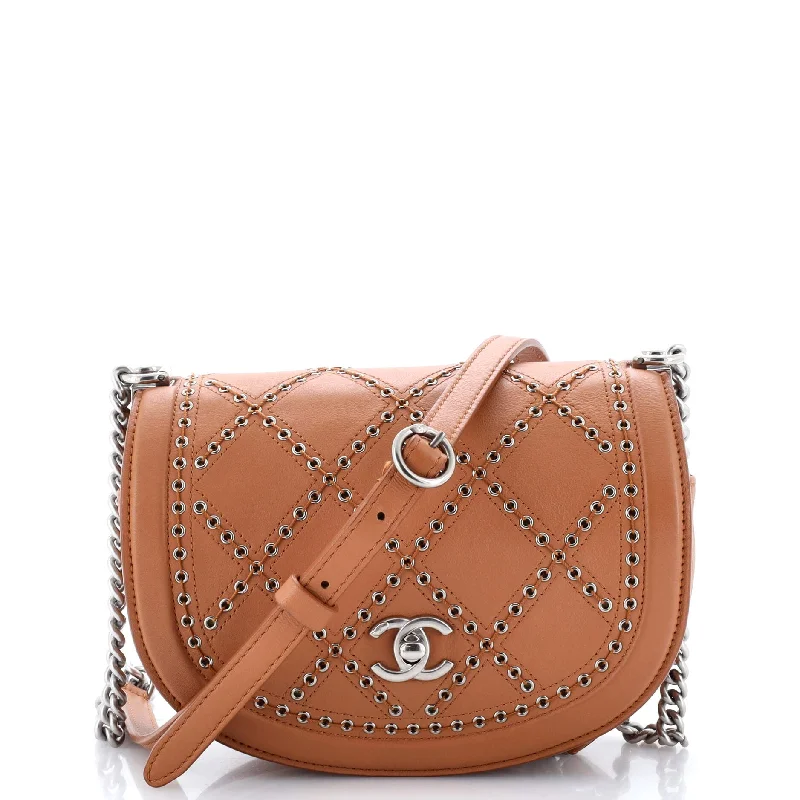 Coco Eyelets Round Flap Bag Quilted Calfskin Small