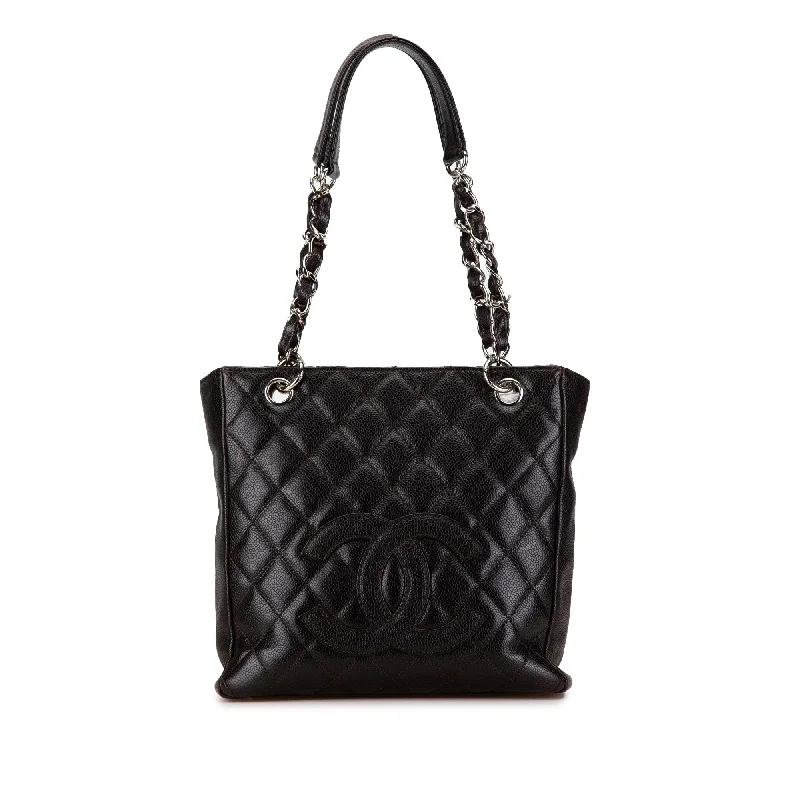 Black Chanel Petite Caviar Shopping Tote Shoulder Bag