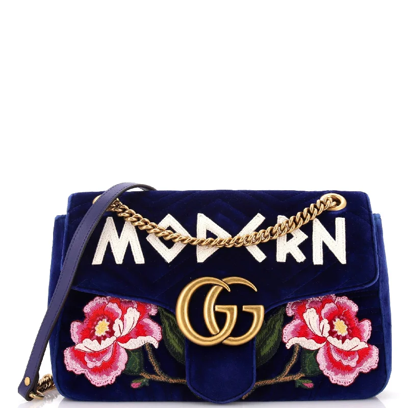 GG Marmont Flap Bag Embroidered Matelasse Velvet Medium