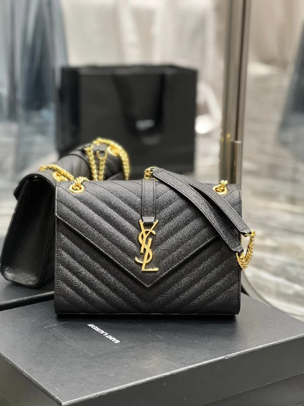 Yves Saint Laurent College Medium Chain Bag Black Gold Toned Hardware