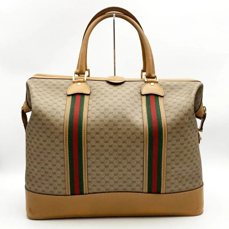 GUCCI Boston Bag Travel Micro GG Sherry Line Beige Brown PVC Leather Women's Men's 012 122