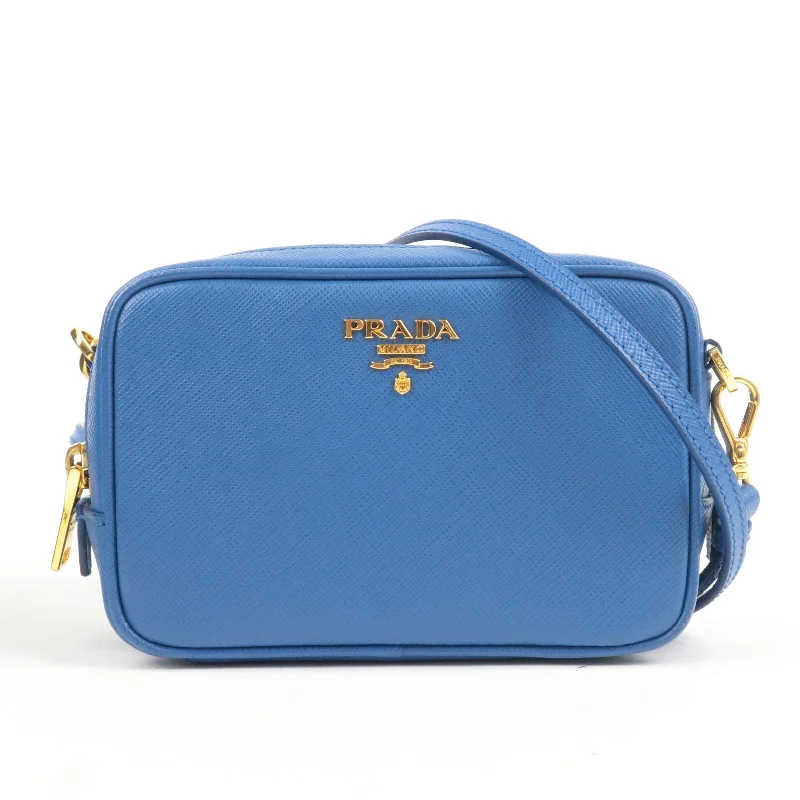 PRADA Logo Leather Shoulder Bag Mini Bag Blue 1N1674