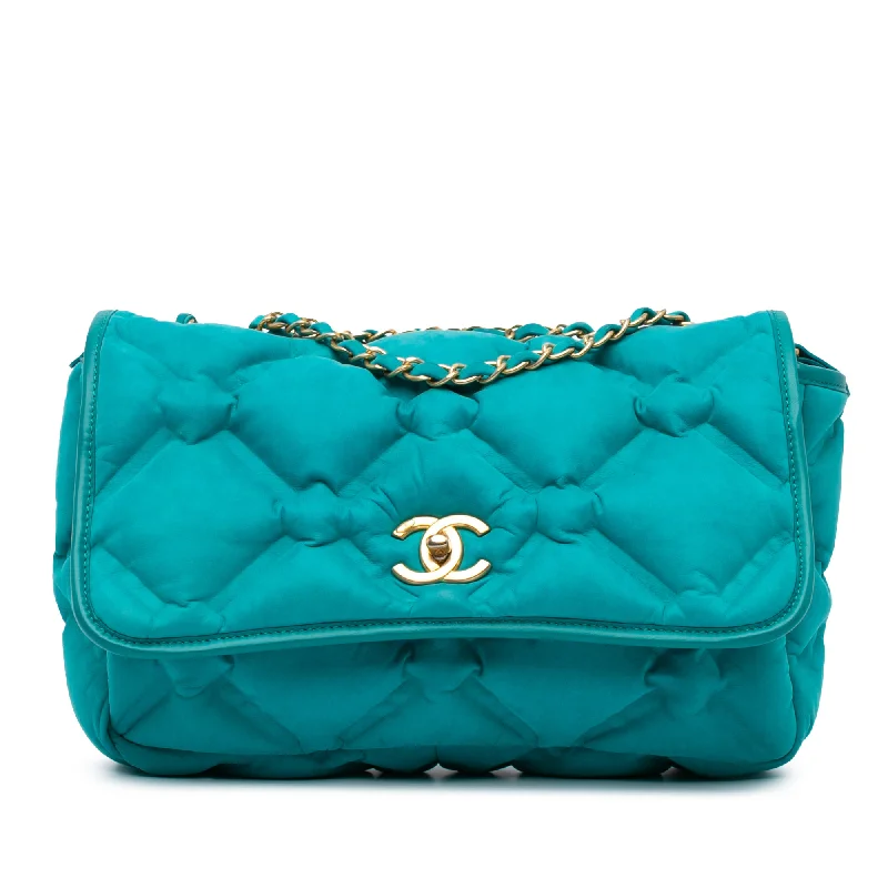 Blue Chanel Small Iridescent Calfskin Chesterfield Flap Shoulder Bag