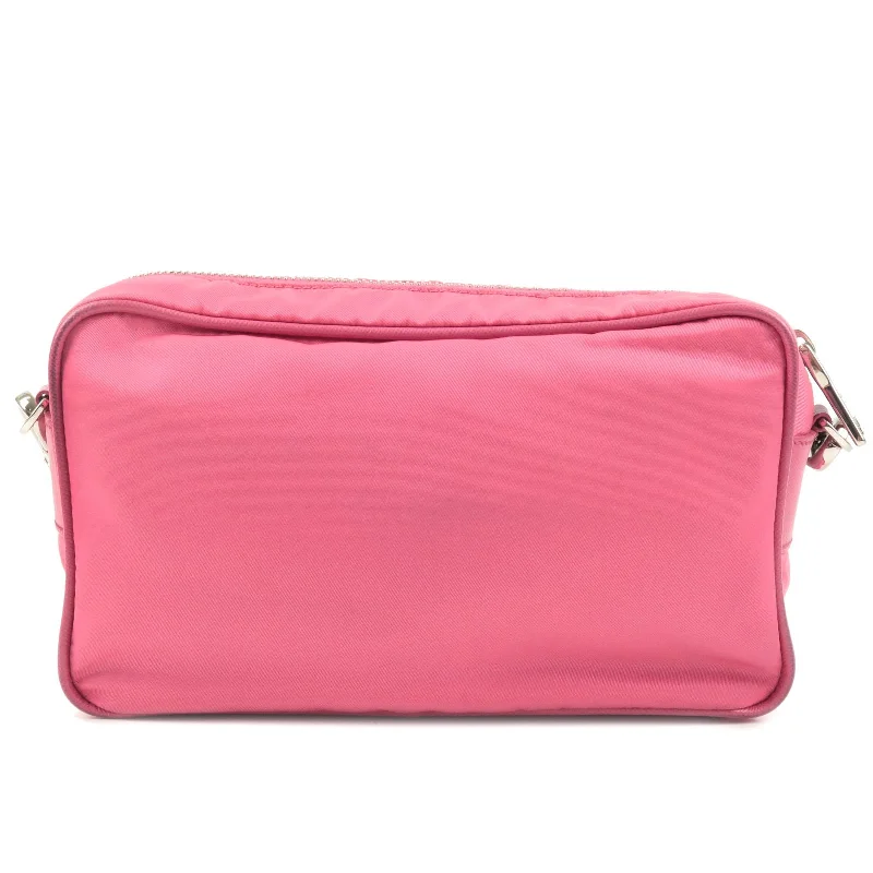 PRADA Logo Nylon Leather Crossbody Shoulder Bag FUXIA Pink BT1010