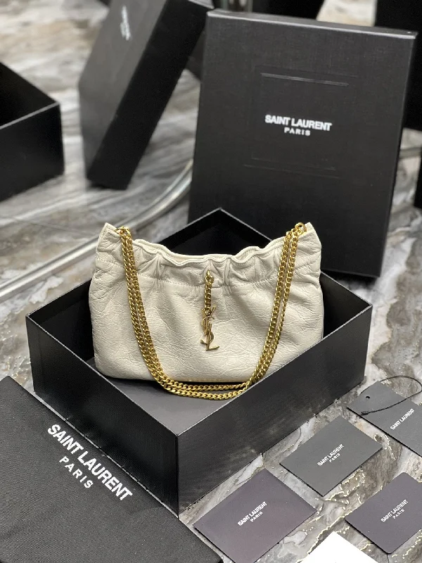 Yves Saint Laurent Hobo Mini Bag White With Bronze Toned Hardware