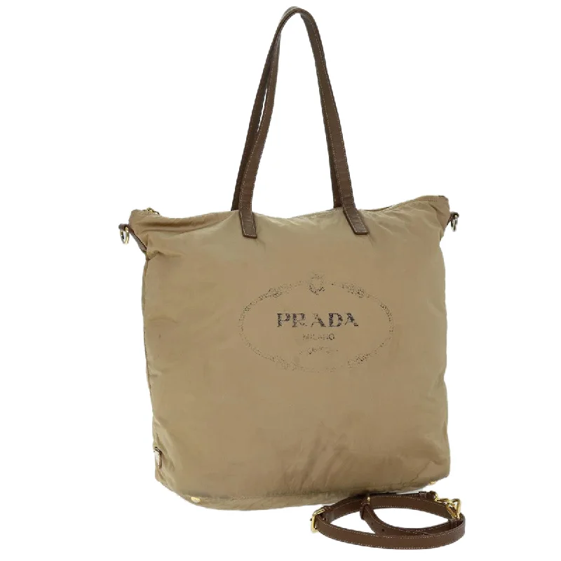 PRADA Tote Bag Nylon 2way Beige Auth 72541