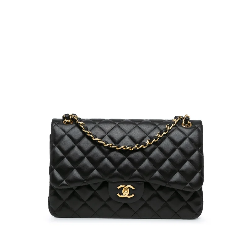 Black Chanel Jumbo Classic Lambskin Double Flap Shoulder Bag