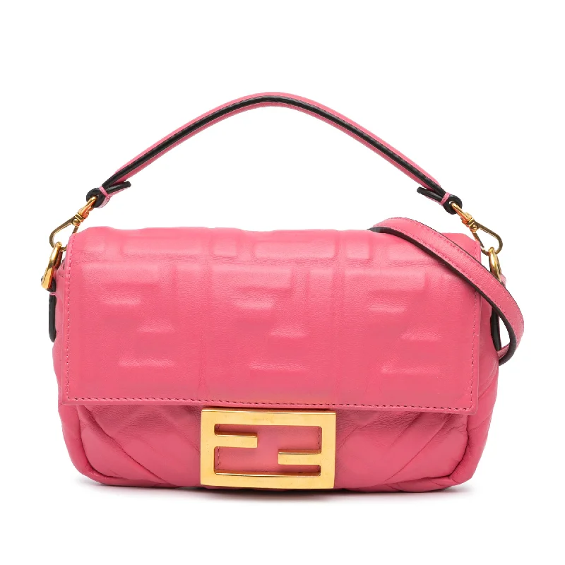 Pink Fendi Mini Zucca Embossed Baguette Satchel