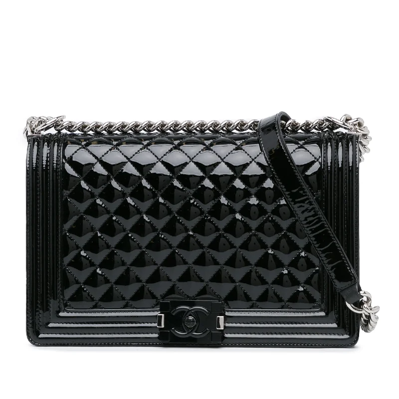 Black Chanel New Medium Patent Boy Flap Crossbody Bag