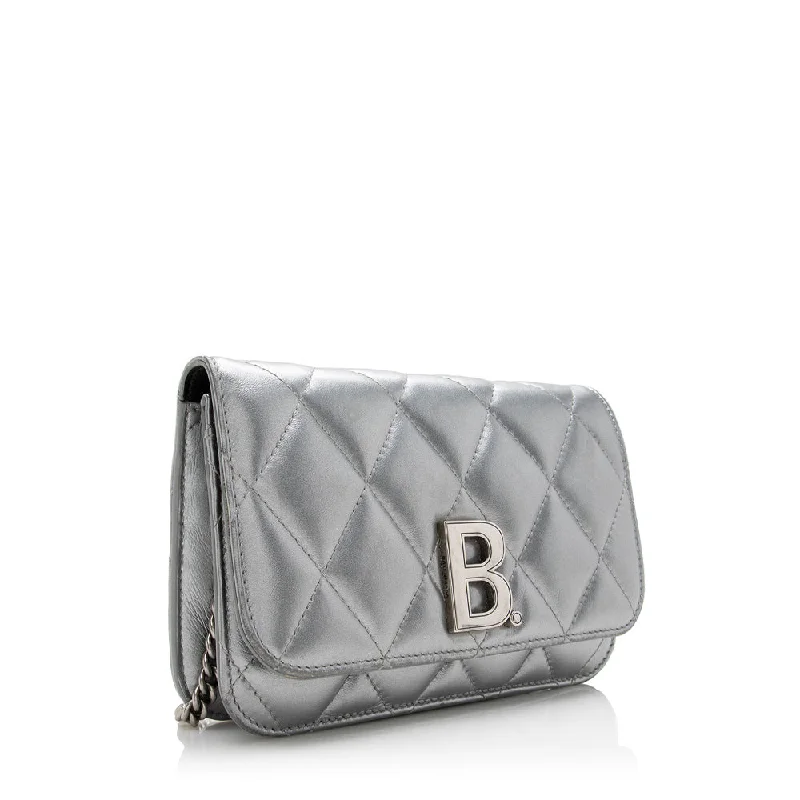 Balenciaga Quilted Metallic Leather B Dot Shoulder Bag (SHF-16927)