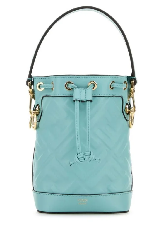 Fendi Women Light Blue Leather Mon Tresor Bucket Bag