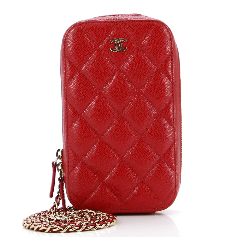 Zip Around Phone Case with Chain Quilted Caviar