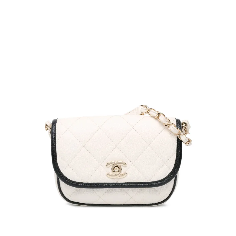 White Chanel Mini Caviar Round Messenger Flap Crossbody Bag