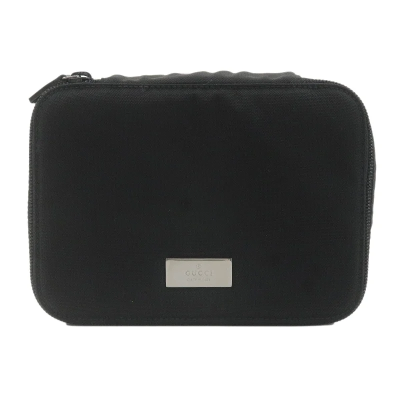 GUCCI Canvas Pouch Cosmetic Pouch Black Silver Hardware 039.0949