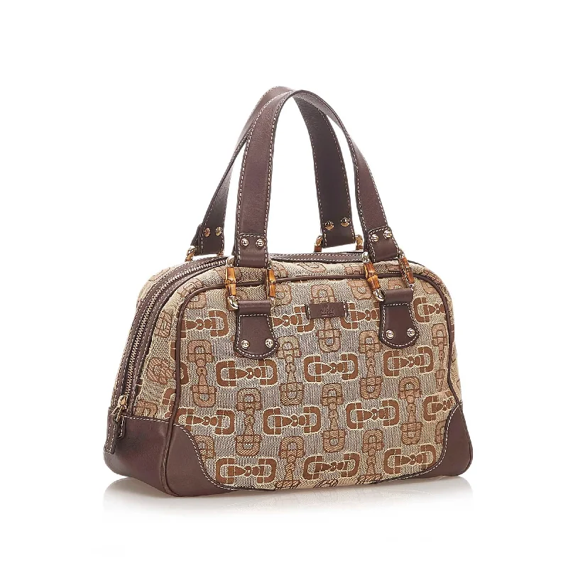 Gucci Bamboo Horsebit Canvas Handbag (31684)