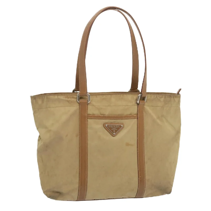 PRADA Tote Bag Nylon Beige Auth bs12803