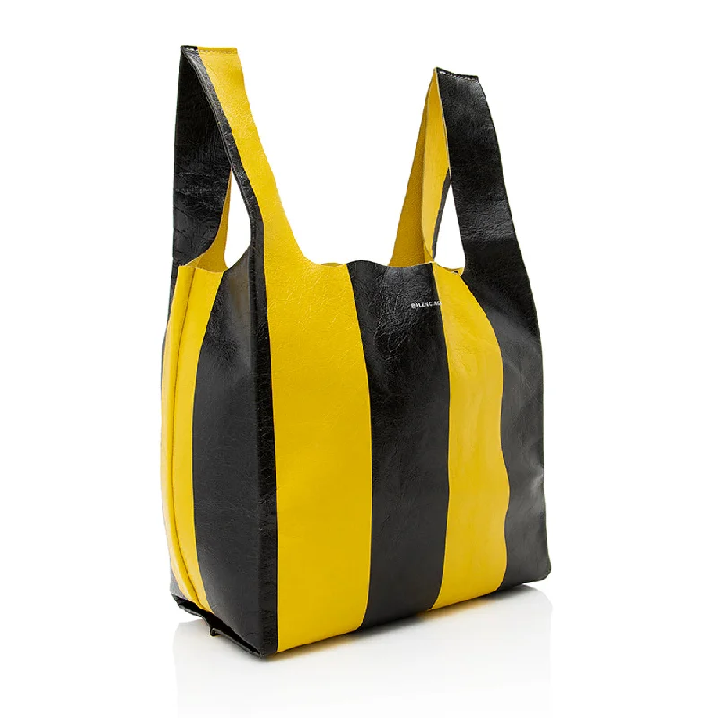 Balenciaga Leather Striped Supermarket Shopper Tote (SHF-18778)