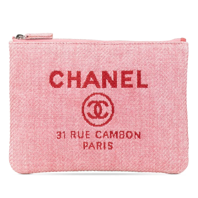 Pink Chanel Small Straw Deauville O Case Clutch