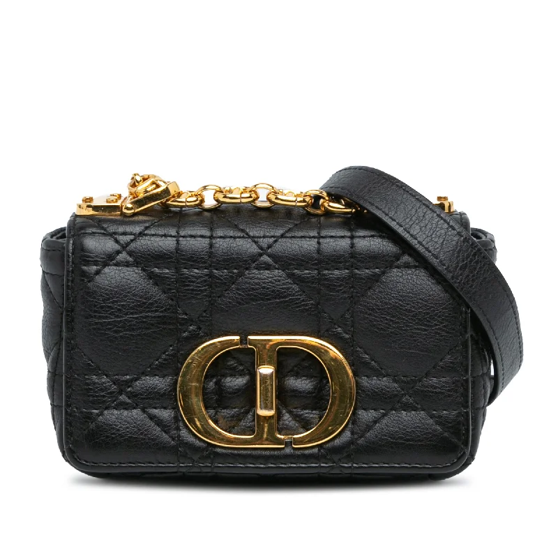 Black Dior Micro Supple Calfskin Cannage Caro Bag