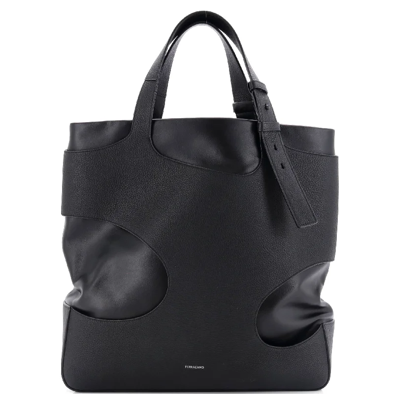 Cut-Out Tote Leather and Fabric