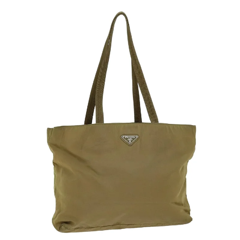 PRADA Tote Bag Nylon Beige Auth 75582