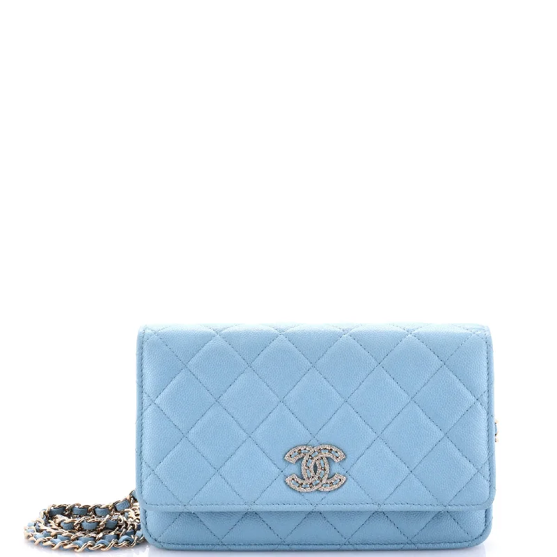 Twisted Crystals CC Wallet on Chain Quilted Caviar