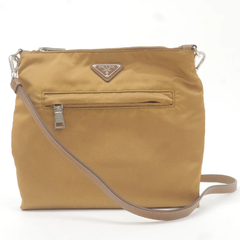 PRADA Logo Nylon Leather Shoulder Bag Crossbody Bag Brown