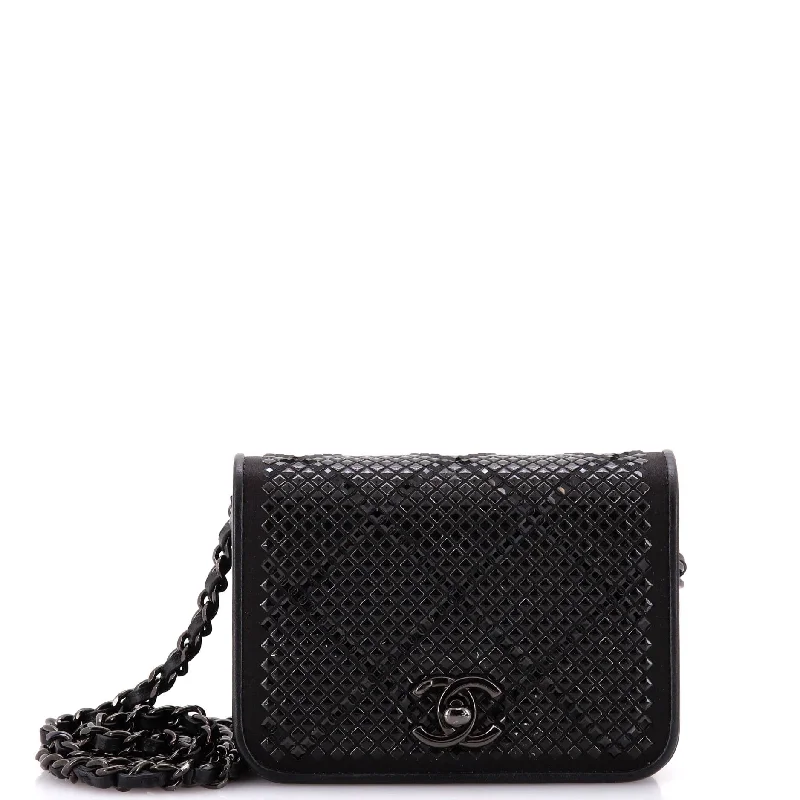 CC Flap Card Holder on Chain Strass Embellished Satin Mini