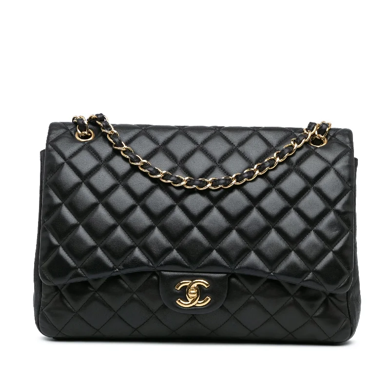 Black Chanel Maxi Classic Lambskin Single Flap Shoulder Bag