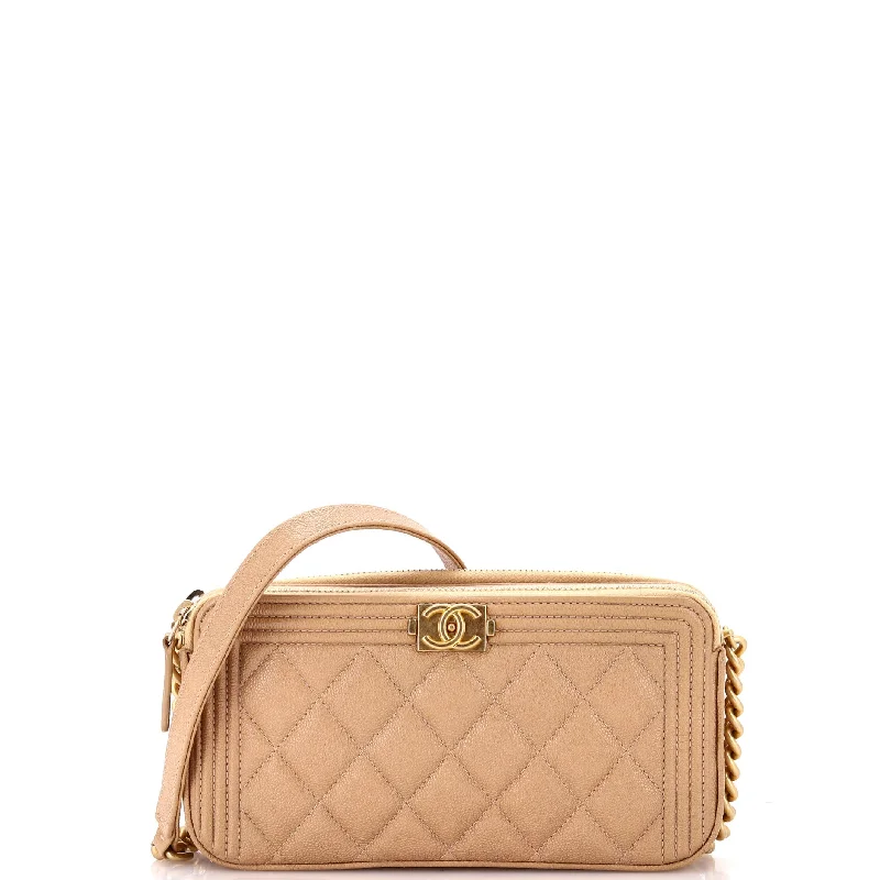 Boy Double Zip Clutch with Chain Quilted Caviar