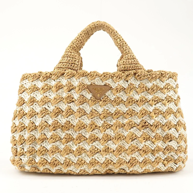 PRADA Raffia Crochet Canapa Tote Bag Beige BN2303