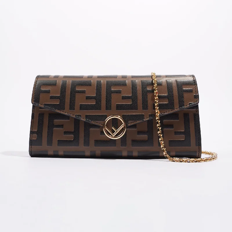 Fendi Womens Continental Wallet With Chain Monogram Brown